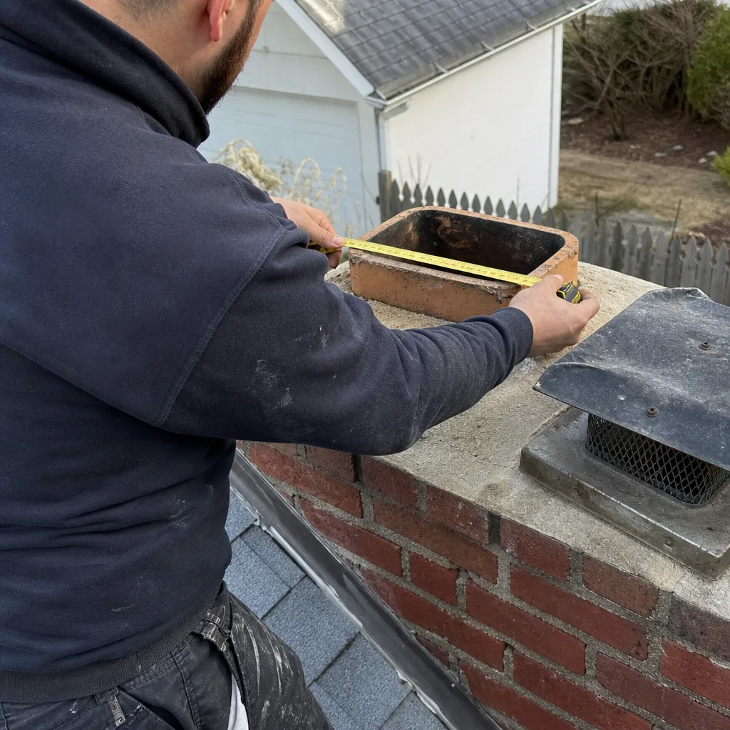 Professional measuring chimney crown for custom chimney cap installation nationwide