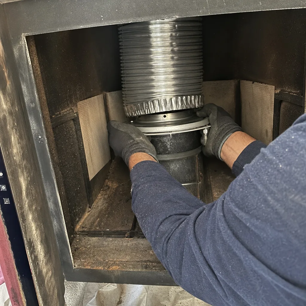 Technician performing professional chimney liner installation and fireplace repair nationwide